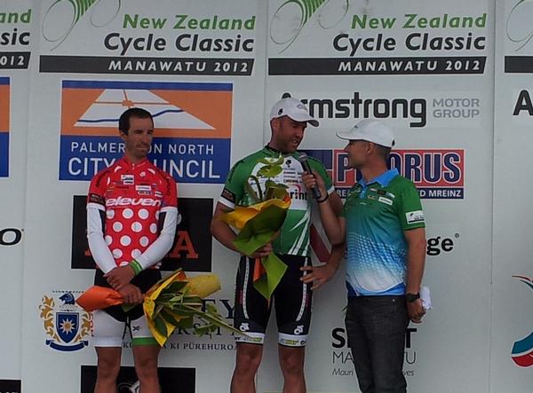 SUBWAY&#174; Pro Cycling's Nick Lovegrove is interviewed after winning the sprinters jersey at the New Zealand Cycle Classic in Manawatu today. 